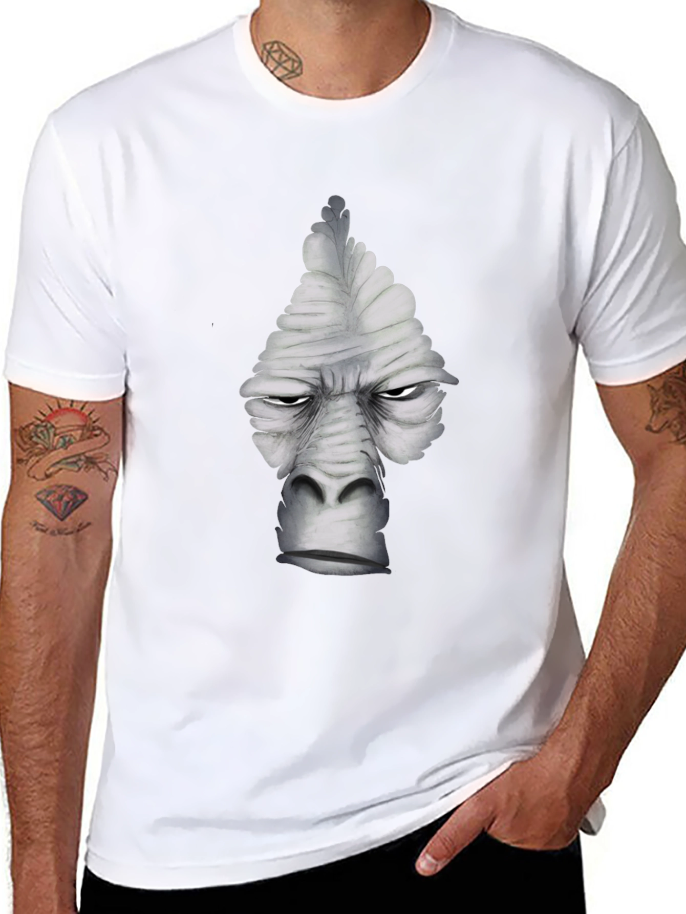 Black Cool Gray Gorilla Face Graphic T-Shirt view 8