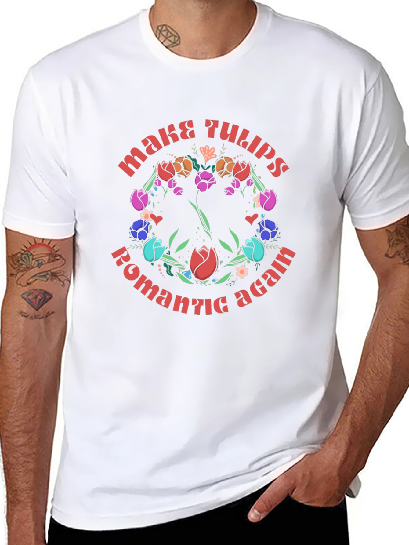 Black Romantic Tulips Graphic Tee view 8
