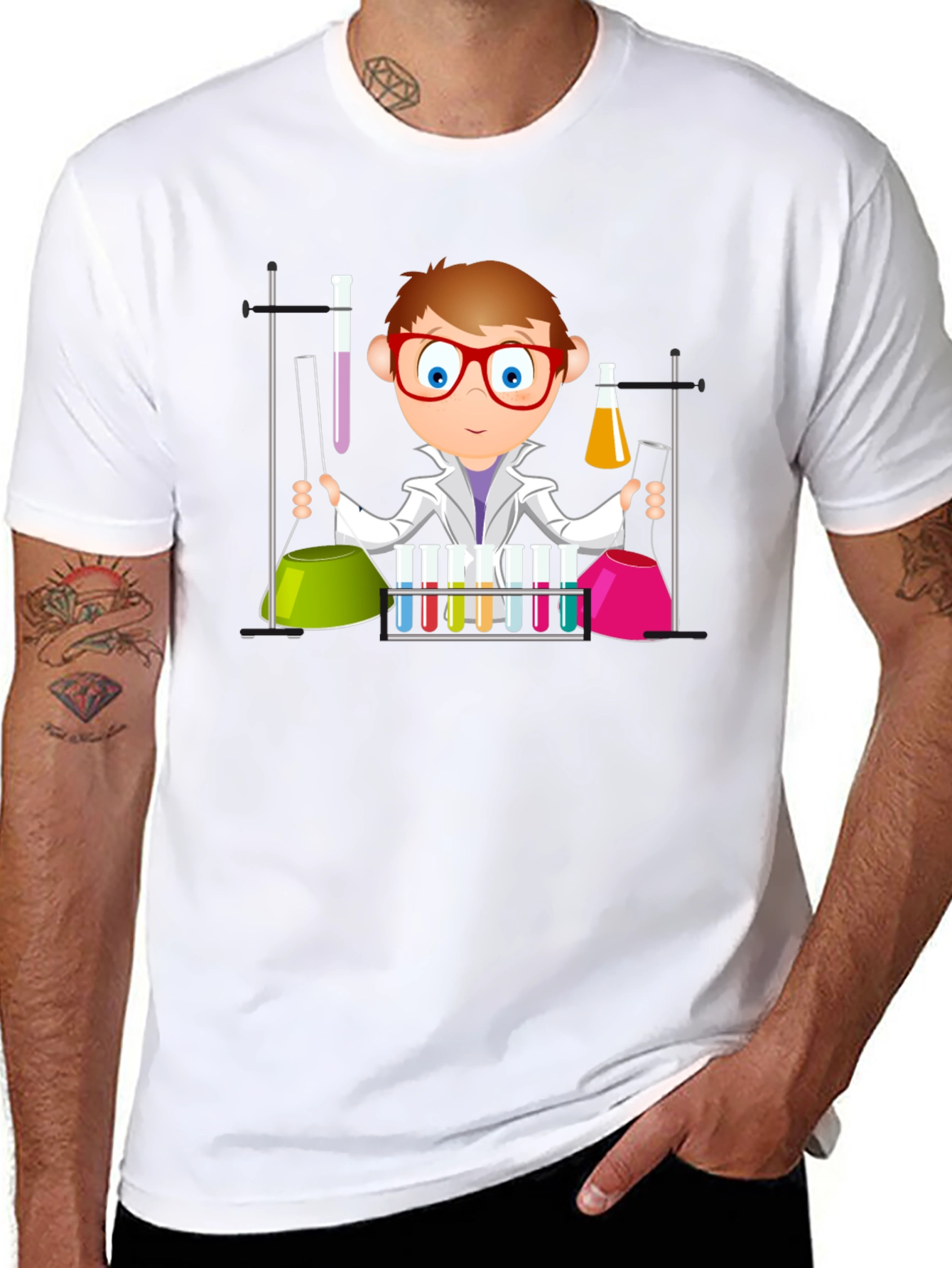 Black Scientist Cartoon Graphic T-Shirt - Black view 8