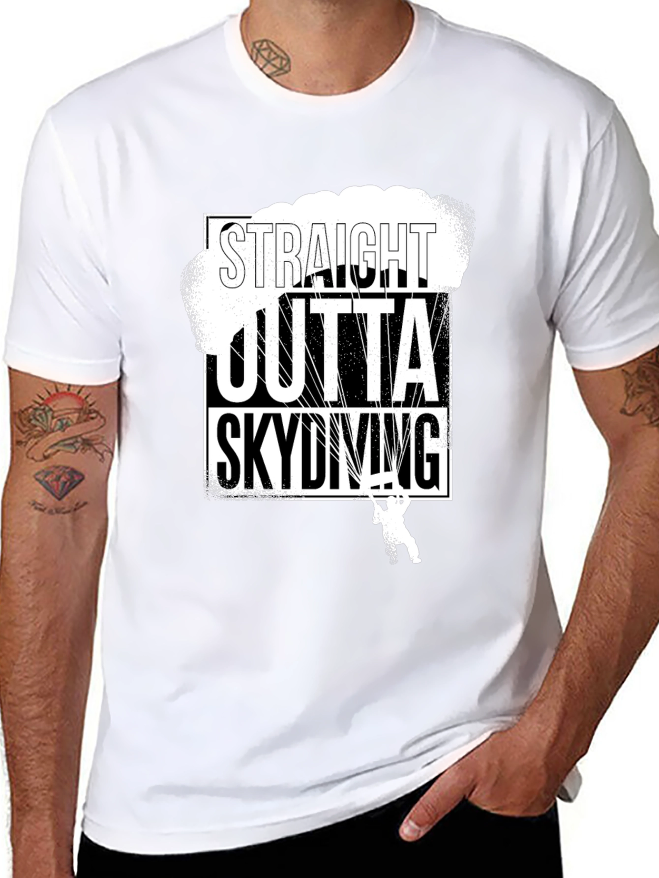 Black Straight Outta Skydiving Black T-Shirt view 8