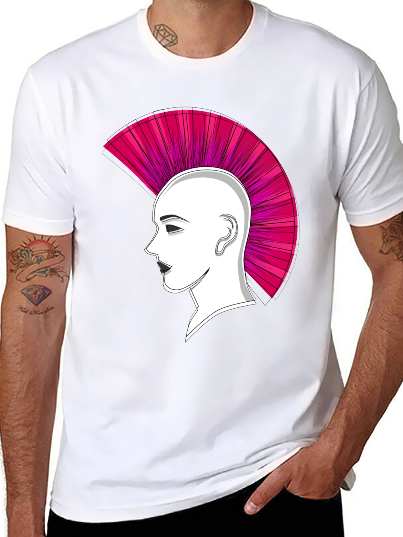 Black Punk Hairstyle Graphic Tee - Black Cotton T-Shirt view 8