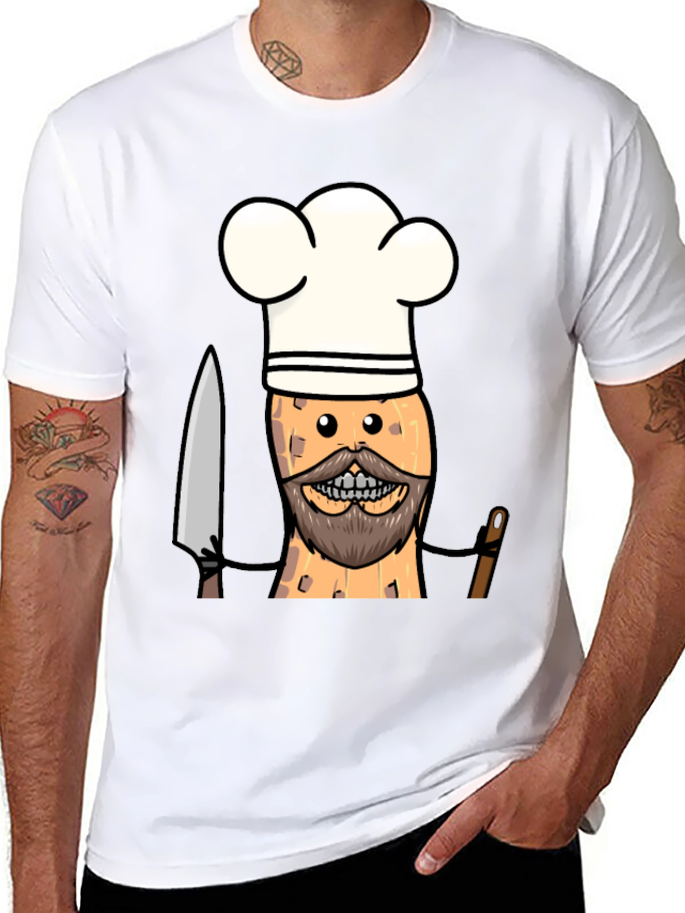Black Chef Peanut Cartoon Graphic Tee - Black T-Shirt view 8