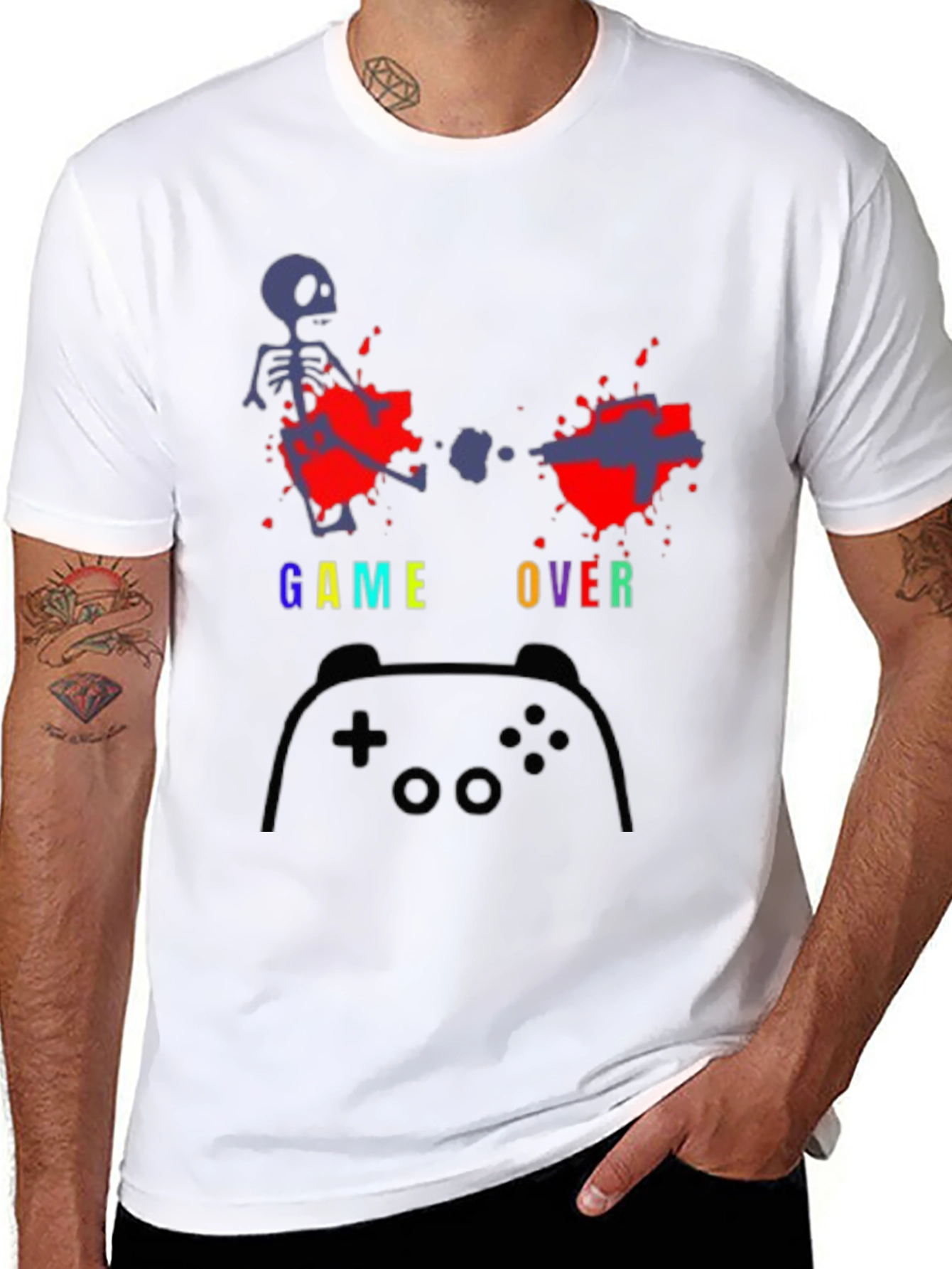 Black Game Over T-Shirt - Gamer Skeleton Tee view 8