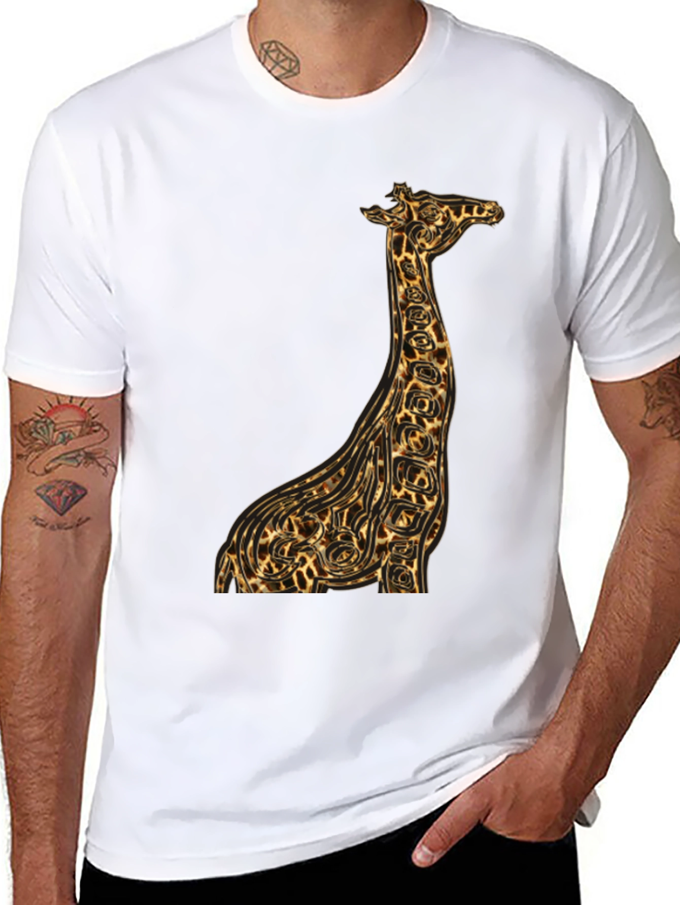 Black Giraffe Print Graphic Tee - Unique Animal Design view 8