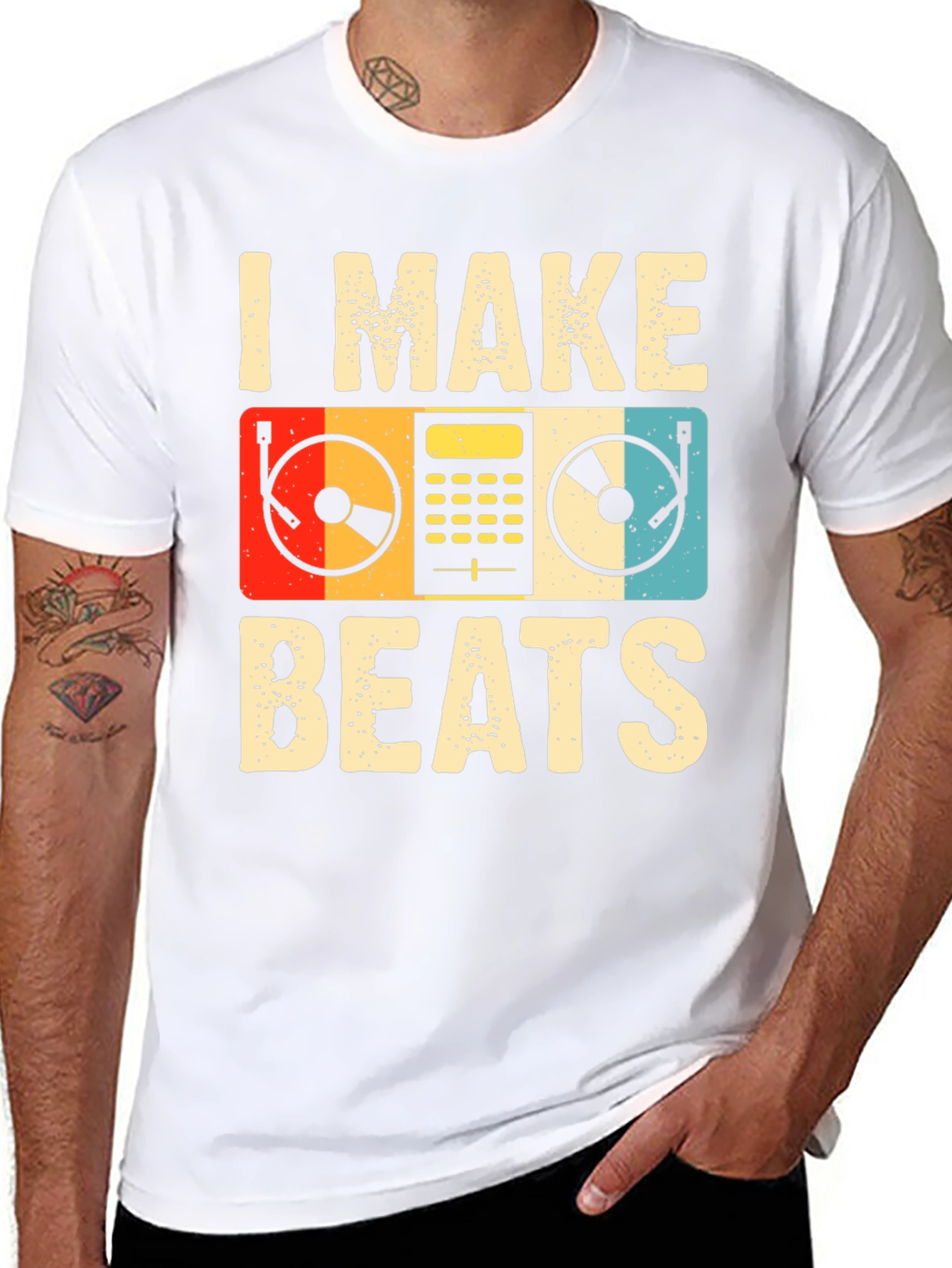 Black I Make Beats Retro Graphic Tee - DJ Music Lover T-Shirt view 8