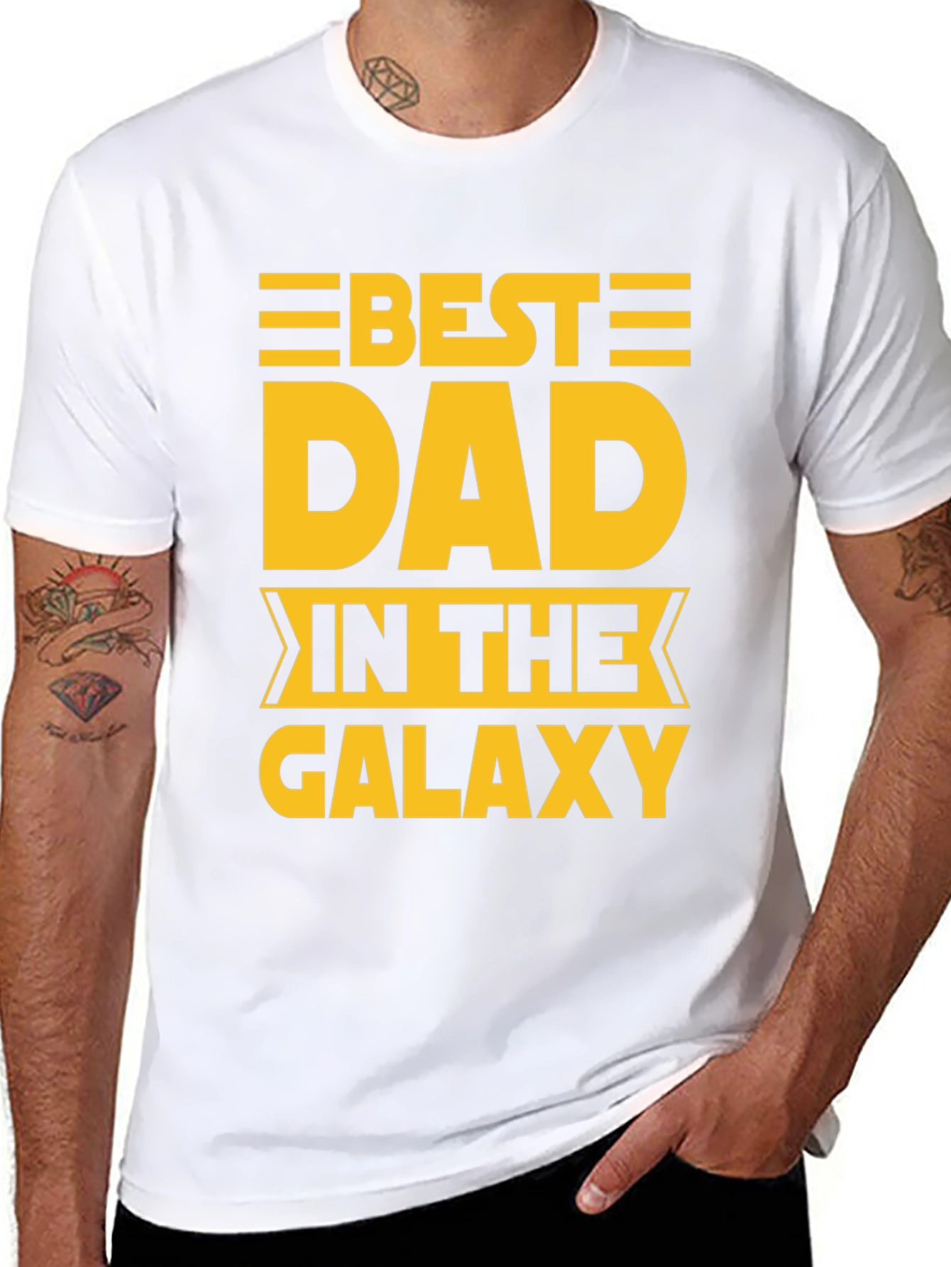 Black Best Dad in The Galaxy Graphic T-Shirt view 8