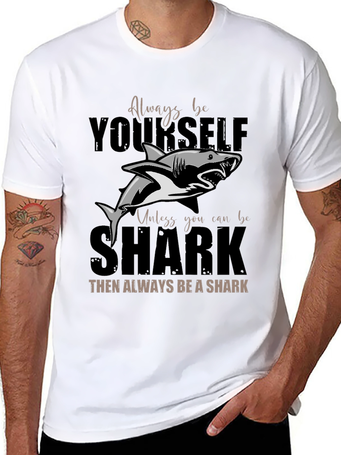 Black Always Be Yourself Shark T-Shirt - Unique Graphic Tee view 8