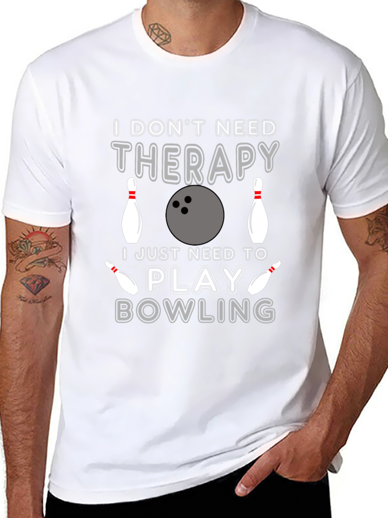 Black Funny Bowling Therapy Graphic T-Shirt view 8