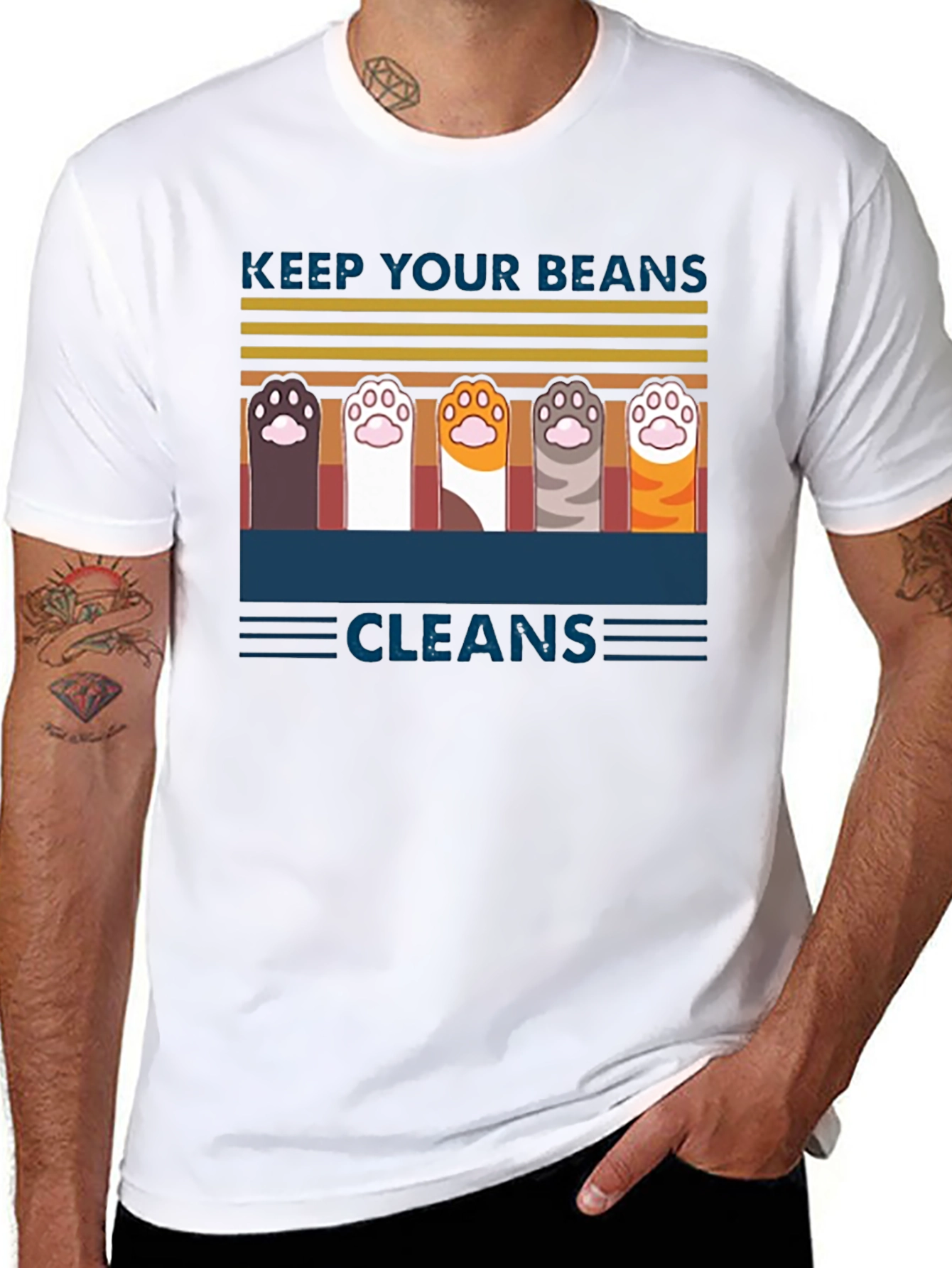 Black Keep Your Beans Clean T-Shirt | Cute Cat Paw Design view 8