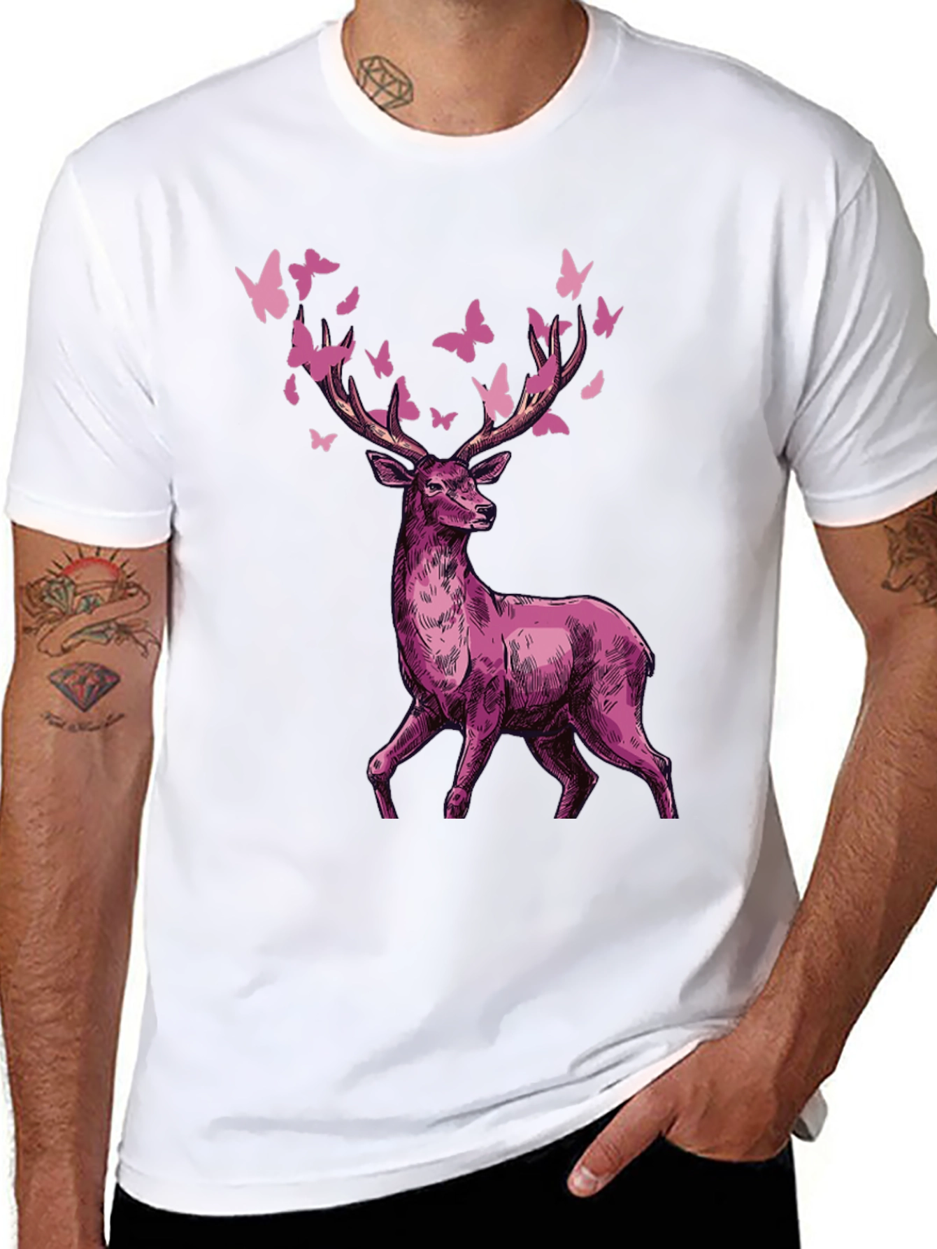 Black Deer & Butterfly Graphic Tee view 8