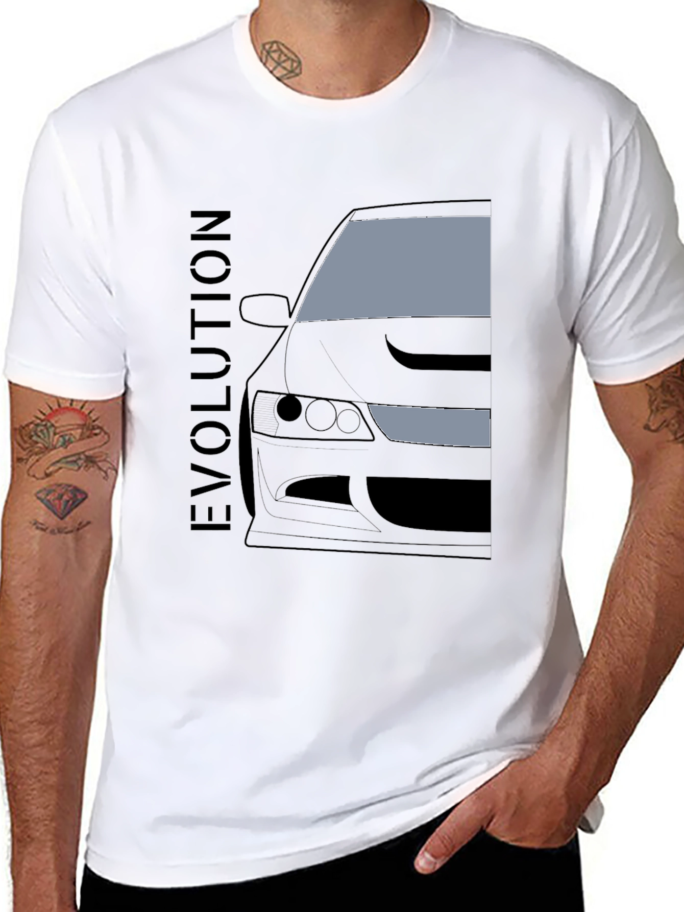Black Evolution Car Graphic Tee - Black Cotton T-Shirt view 8