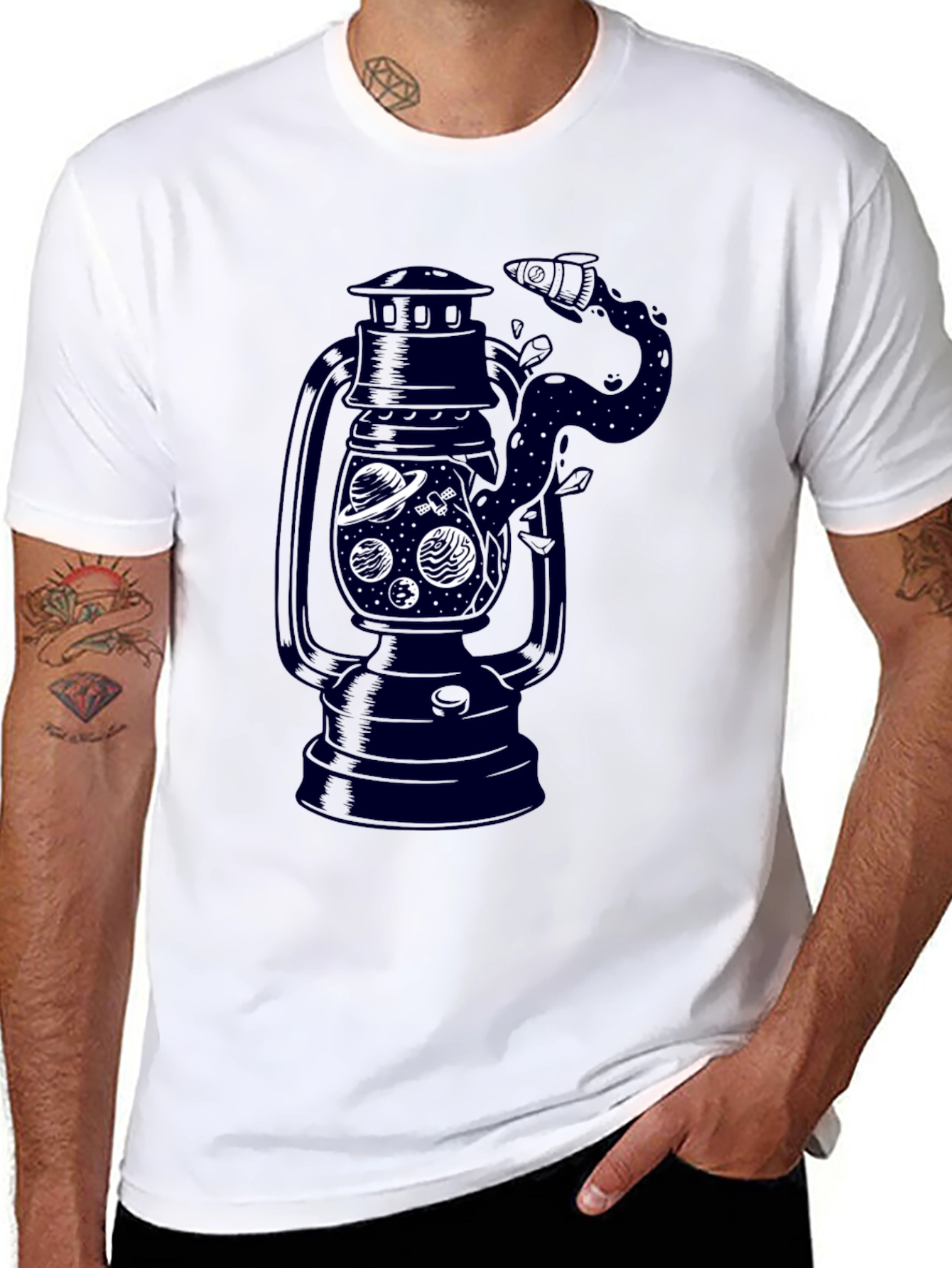 Black Men's Black Graphic T-Shirt - Lantern Space Design view 8