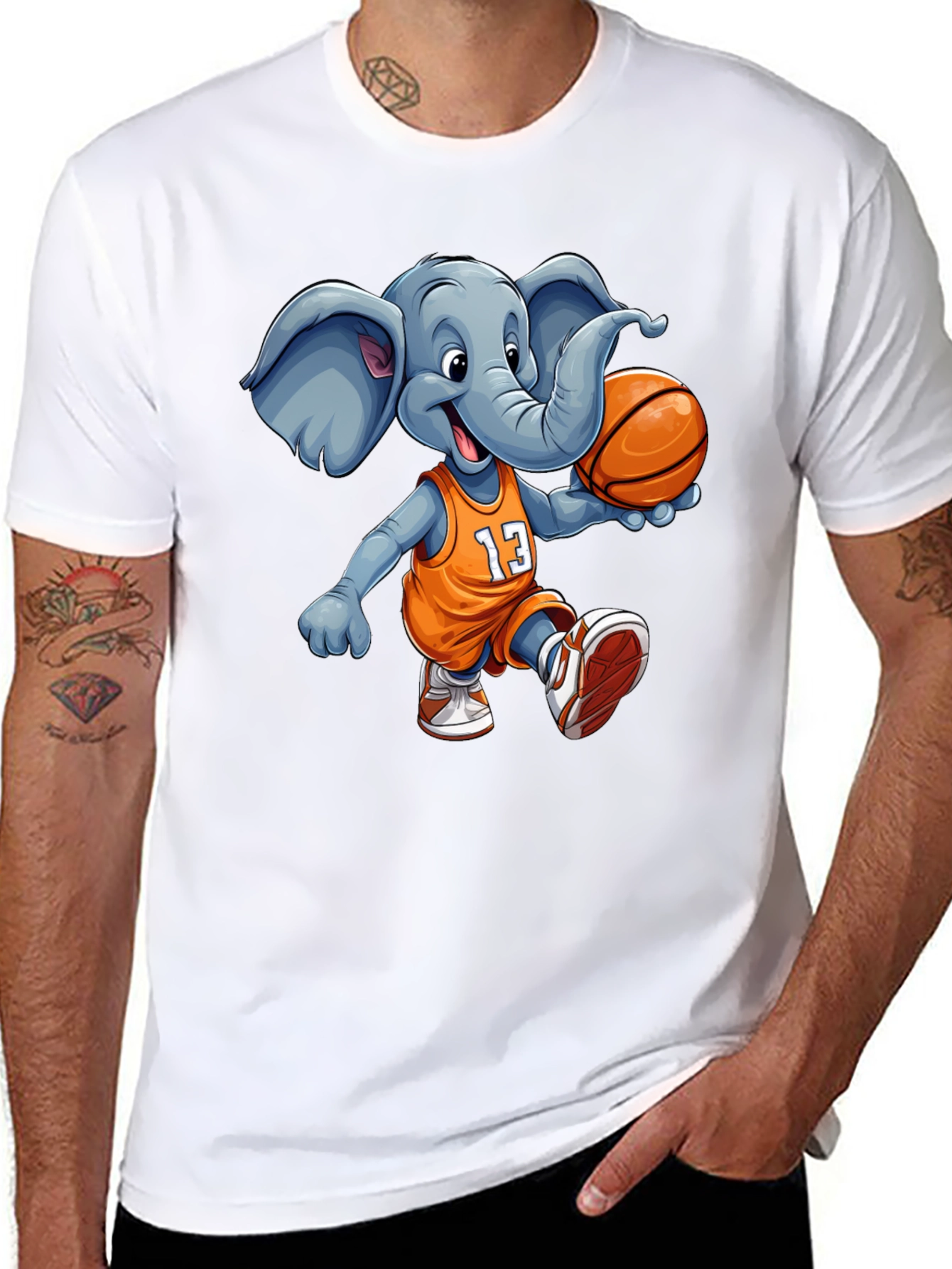 Black Elephant Basketball T-Shirt - Funny Animal Graphic Tee view 8