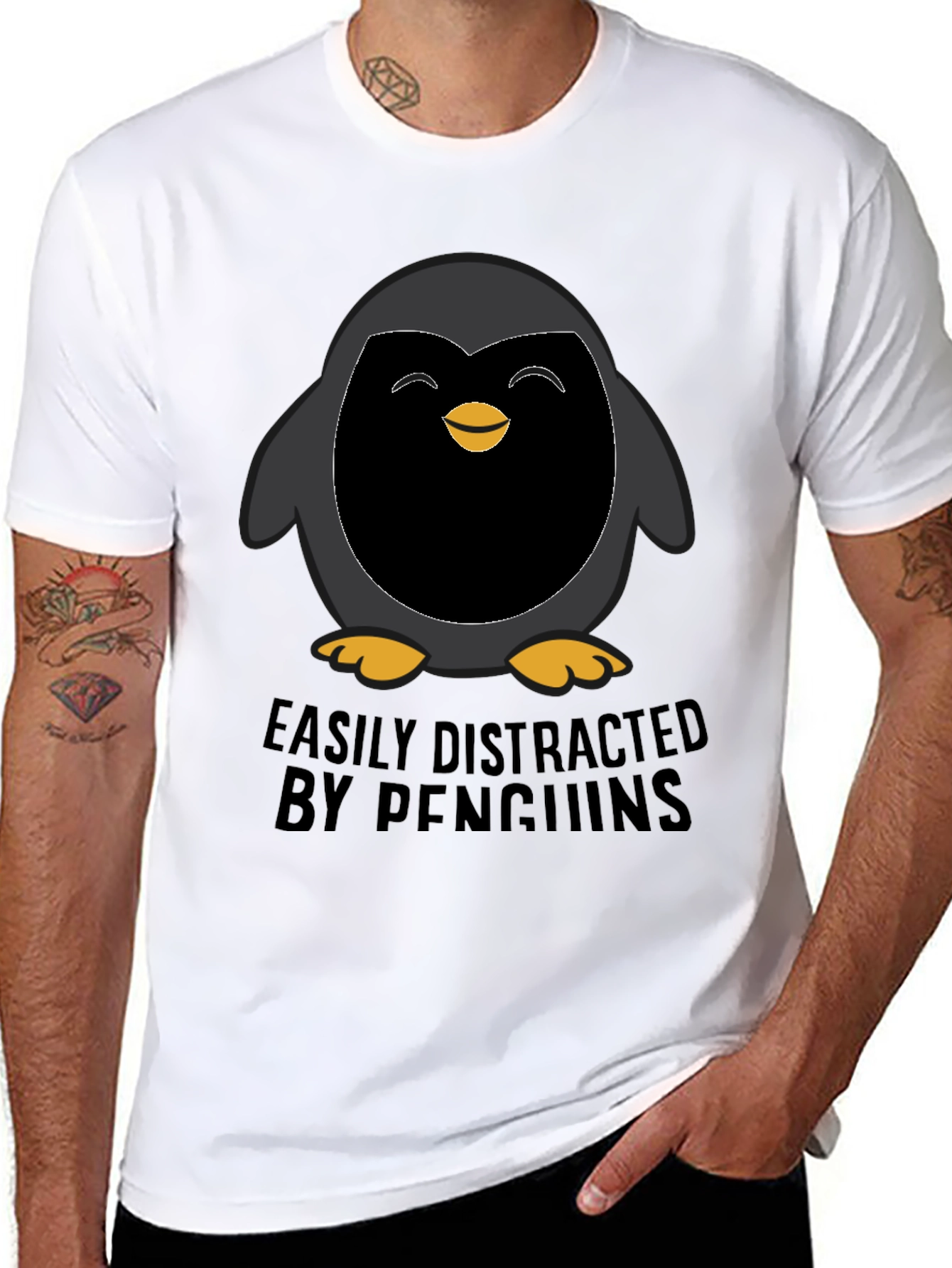 Black Penguin Lover T-Shirt - Easily Distracted by Penguins view 8