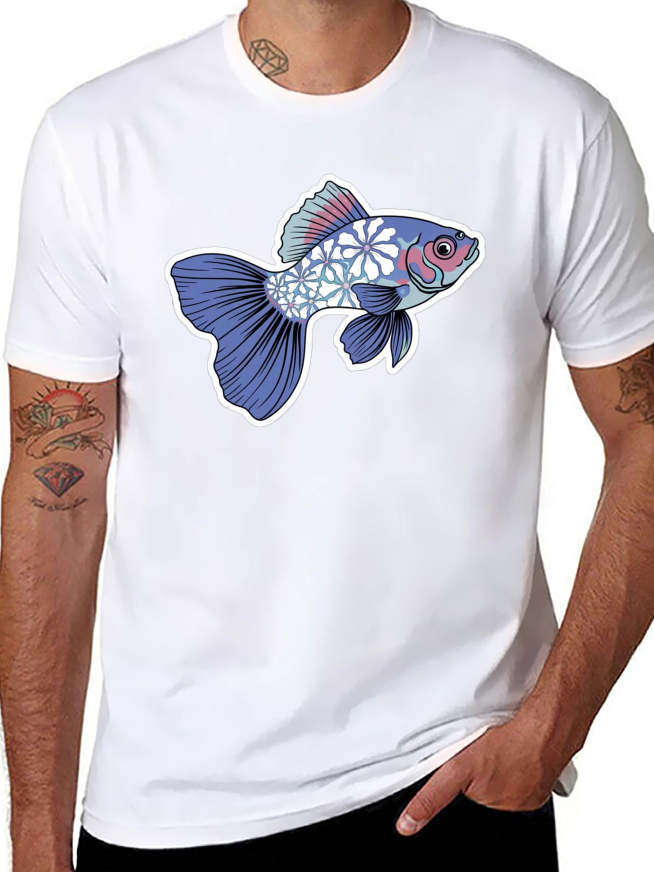 Black Floral Koi Graphic Tee view 8