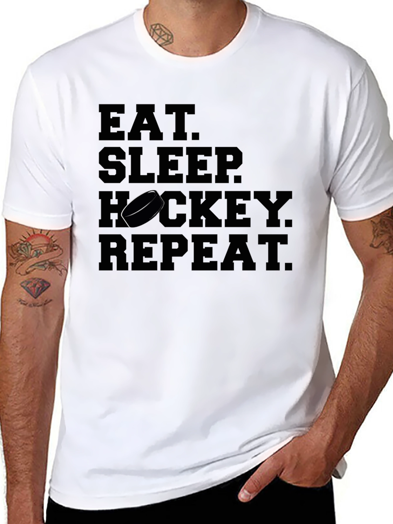 Eat Sleep Hockey Repeat Black T-Shirt - 8