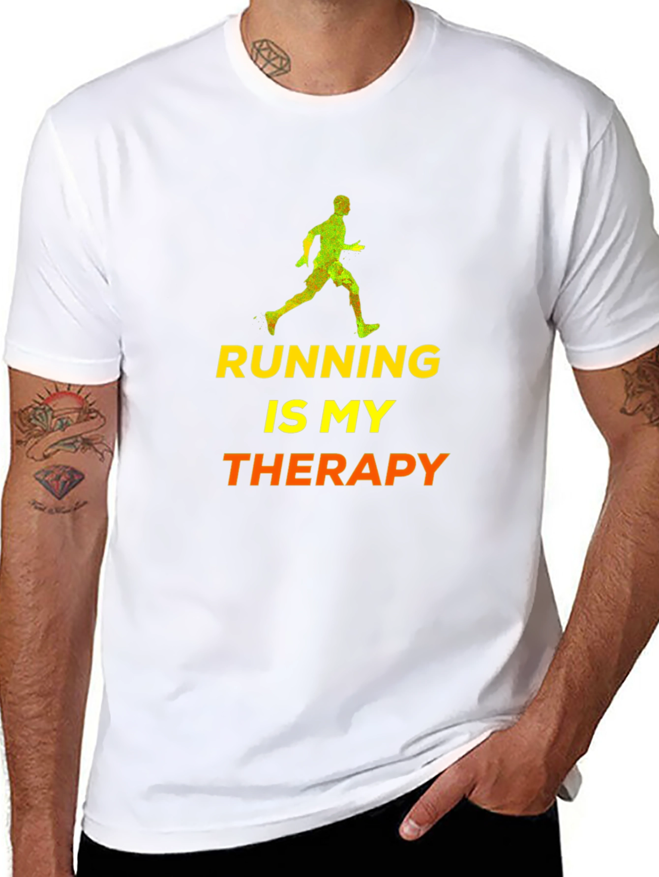 Black Running Is My Therapy T-Shirt - Black Cotton Blend view 8