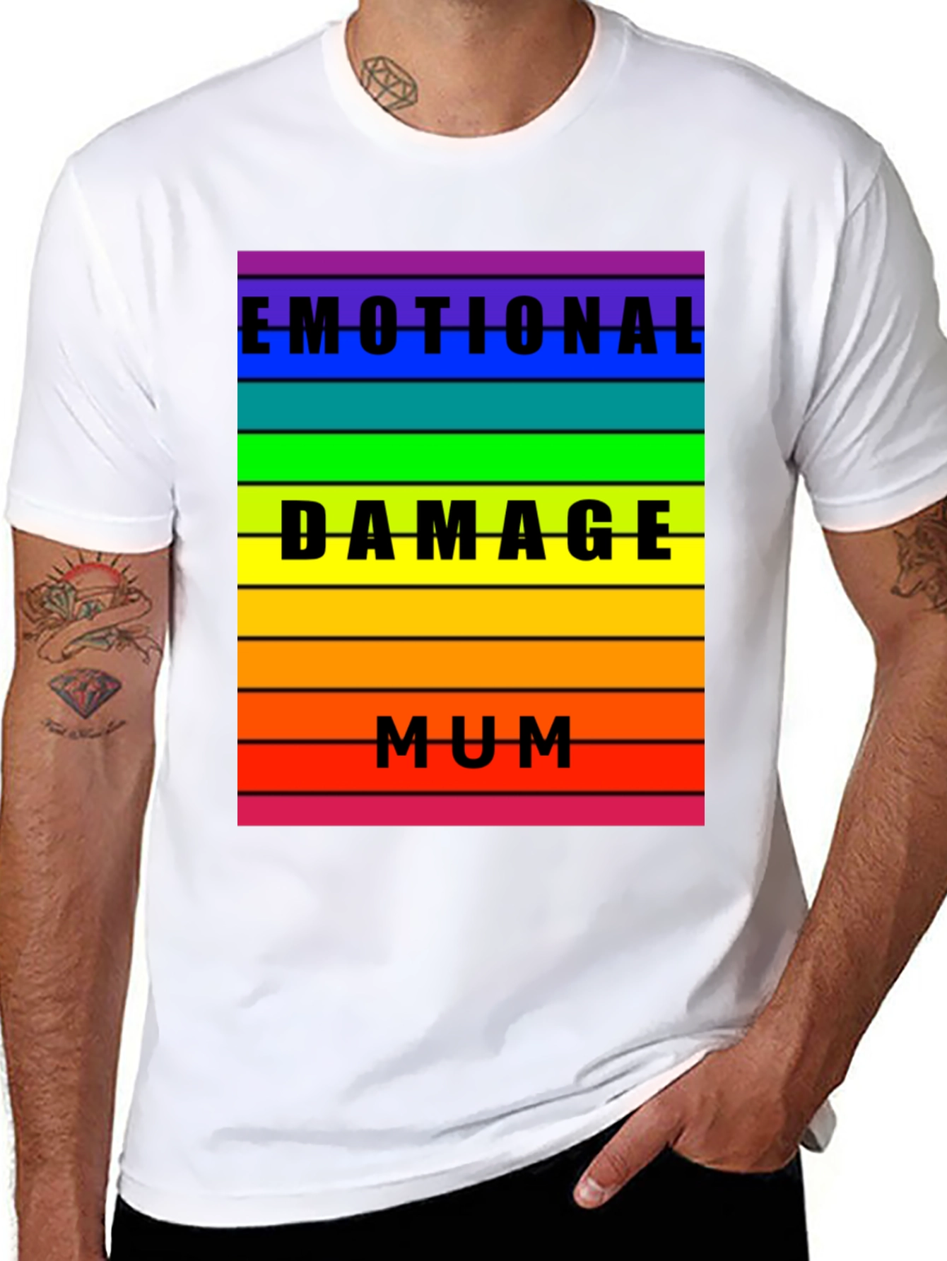 Black Emotional Damage Mum Rainbow Striped Graphic Tee view 8