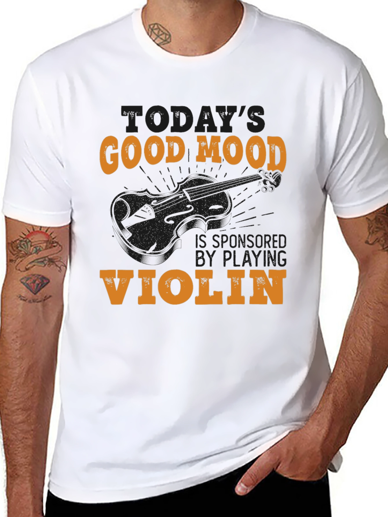 Black Good Mood Violin Graphic T-Shirt view 8