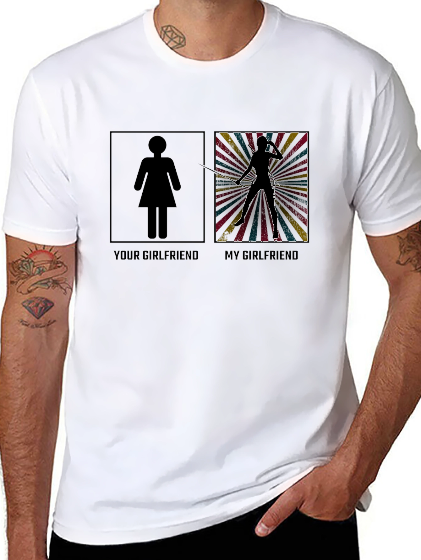 Black Your Girlfriend vs. My Girlfriend Novelty T-Shirt view 8