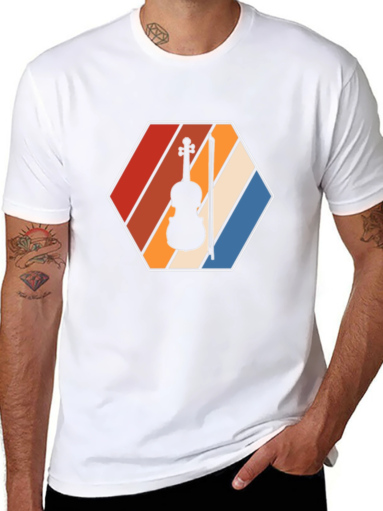 Black Retro Violin T-Shirt - Music Lover Tee view 8