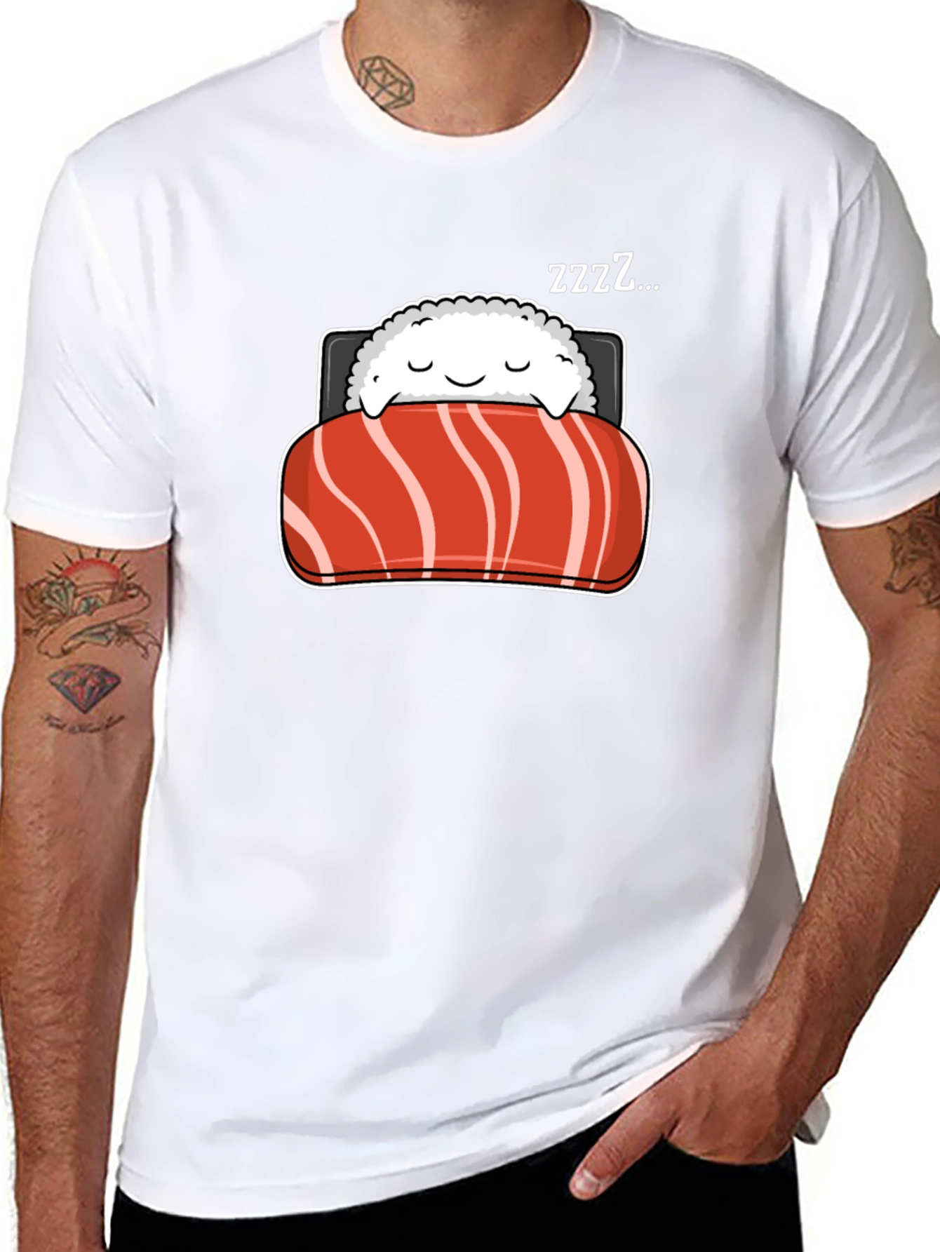 Black Sleeping Sushi Roll Graphic T-Shirt view 8