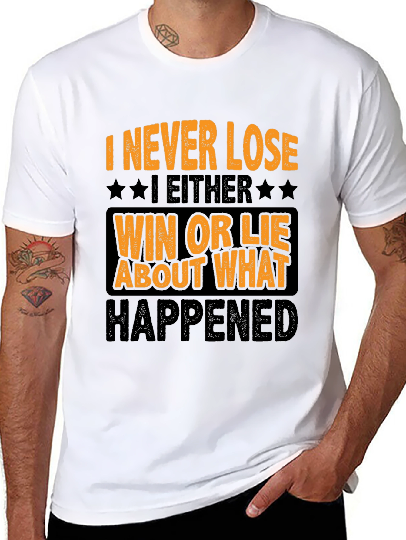 Black Funny "I Never Lose" Graphic T-Shirt view 8