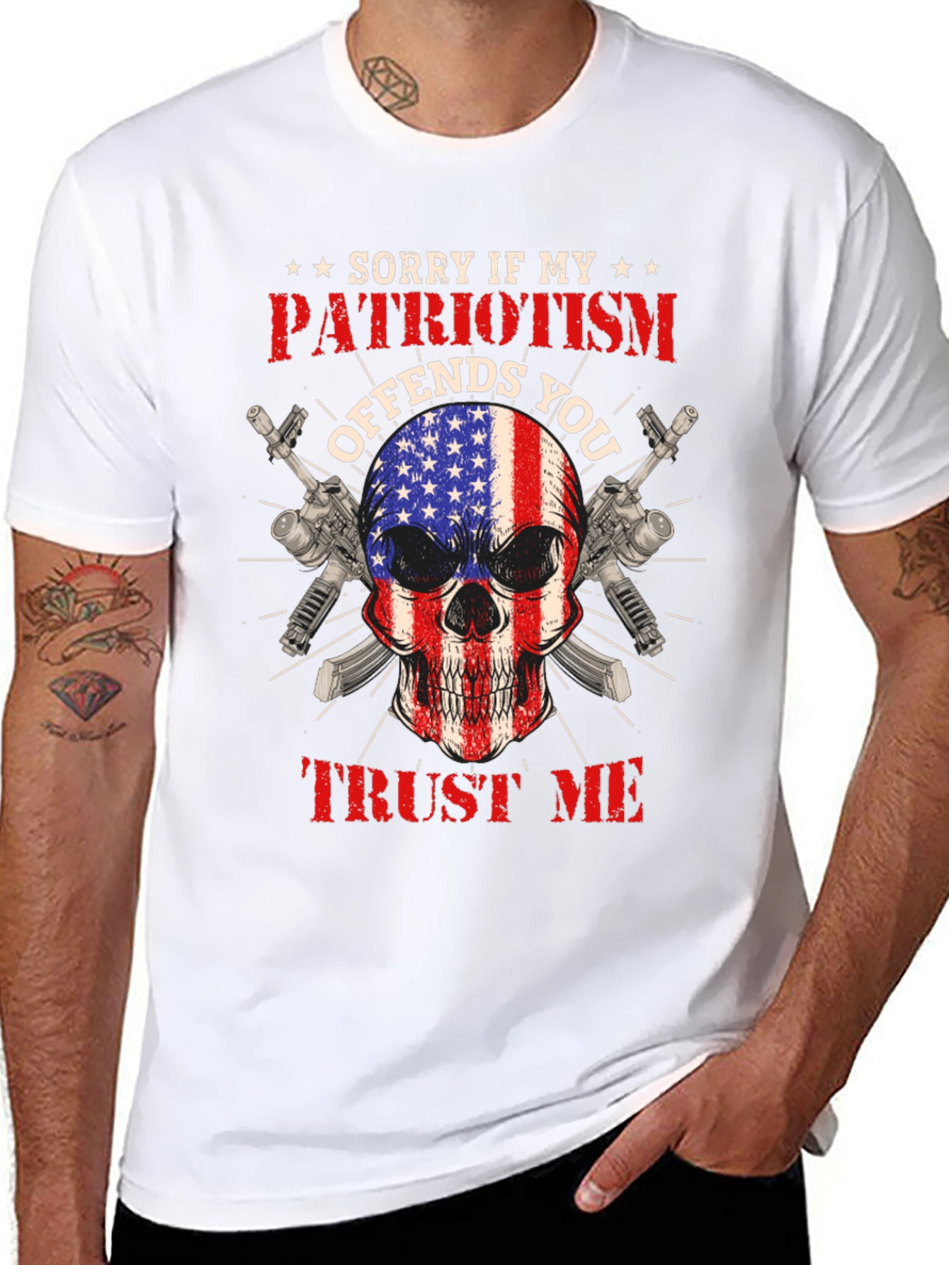 Black Patriotic Skull T-Shirt: Offends You? Trust Me view 8