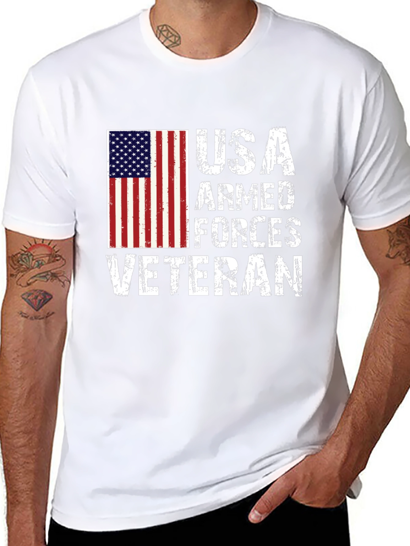 Black USA Armed Forces Veteran T-Shirt view 8