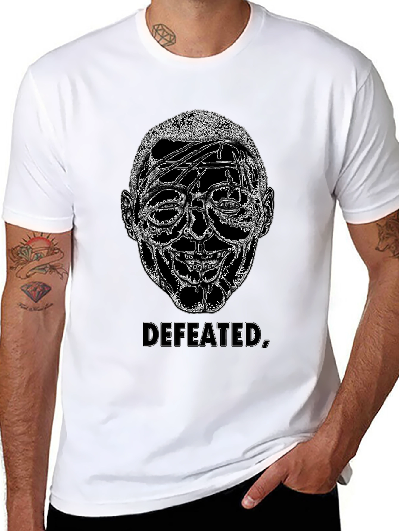 Black Defeated Graphic Print Black T-Shirt view 8