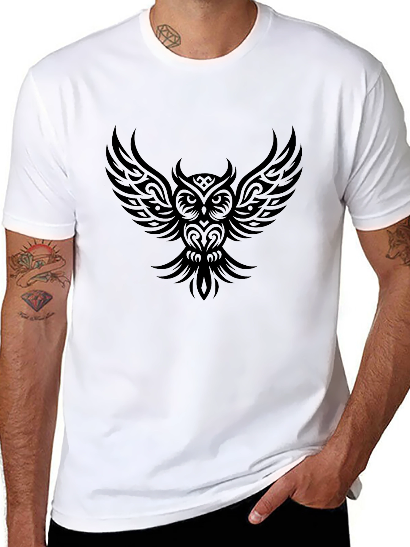 Black Men's Black Owl Graphic Tee view 8