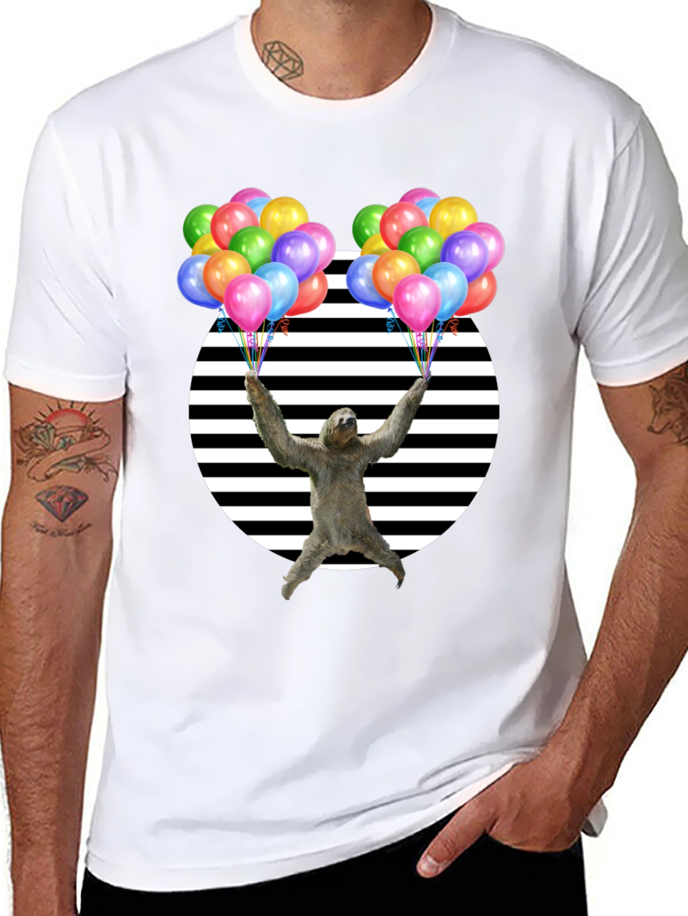 Black Sloth Balloons Graphic T-Shirt - Unisex Design view 8