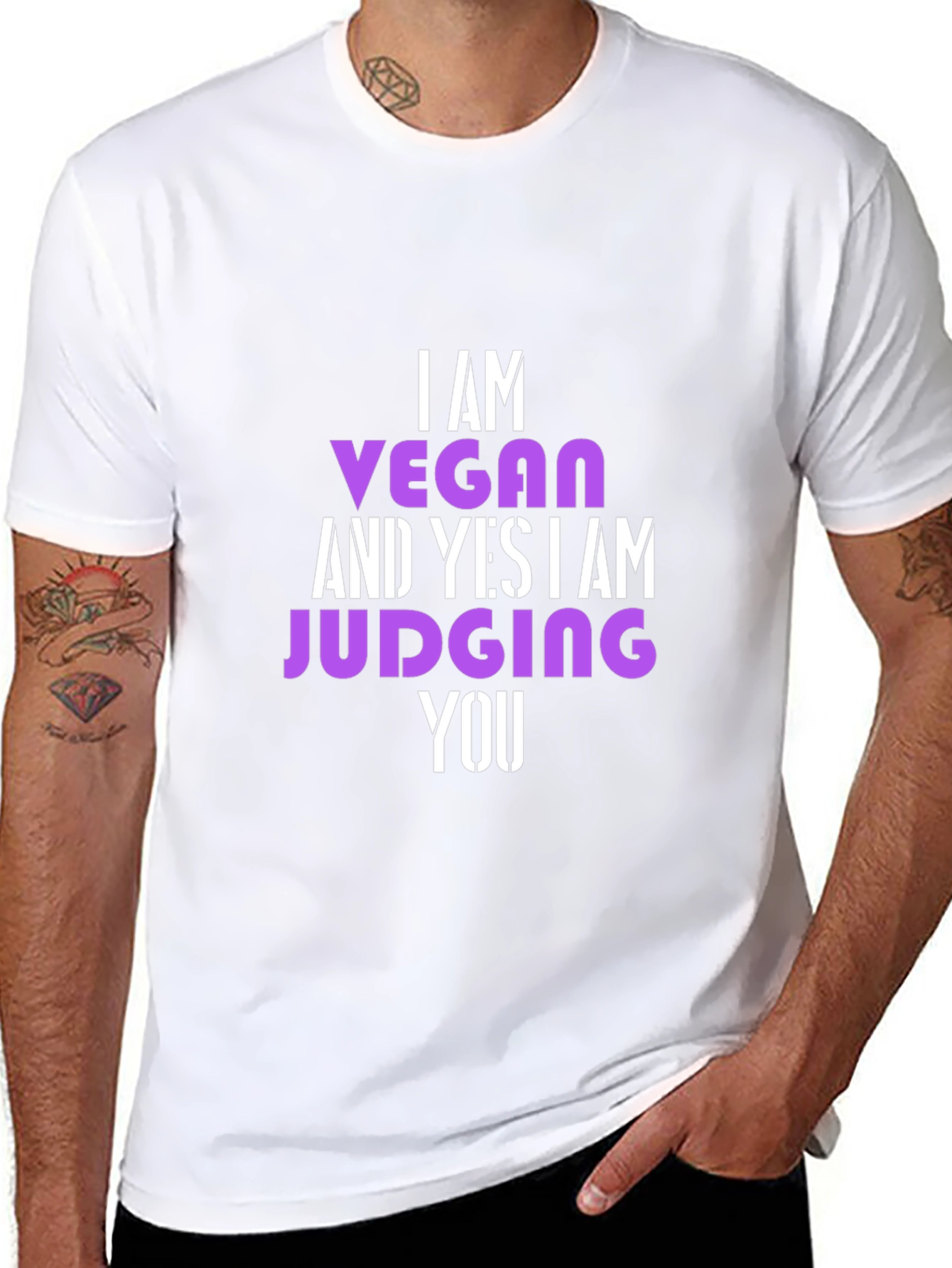 Black Vegan Statement T-Shirt - Judge Free... Almost view 8