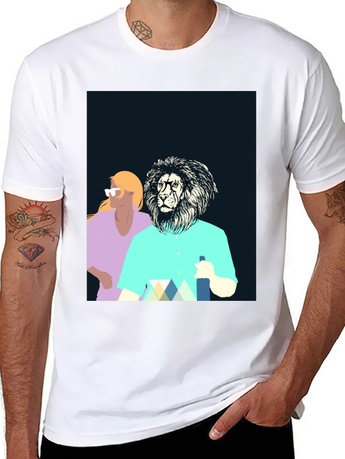 Black Cool Lion Graphic Tee - Unique Design view 8