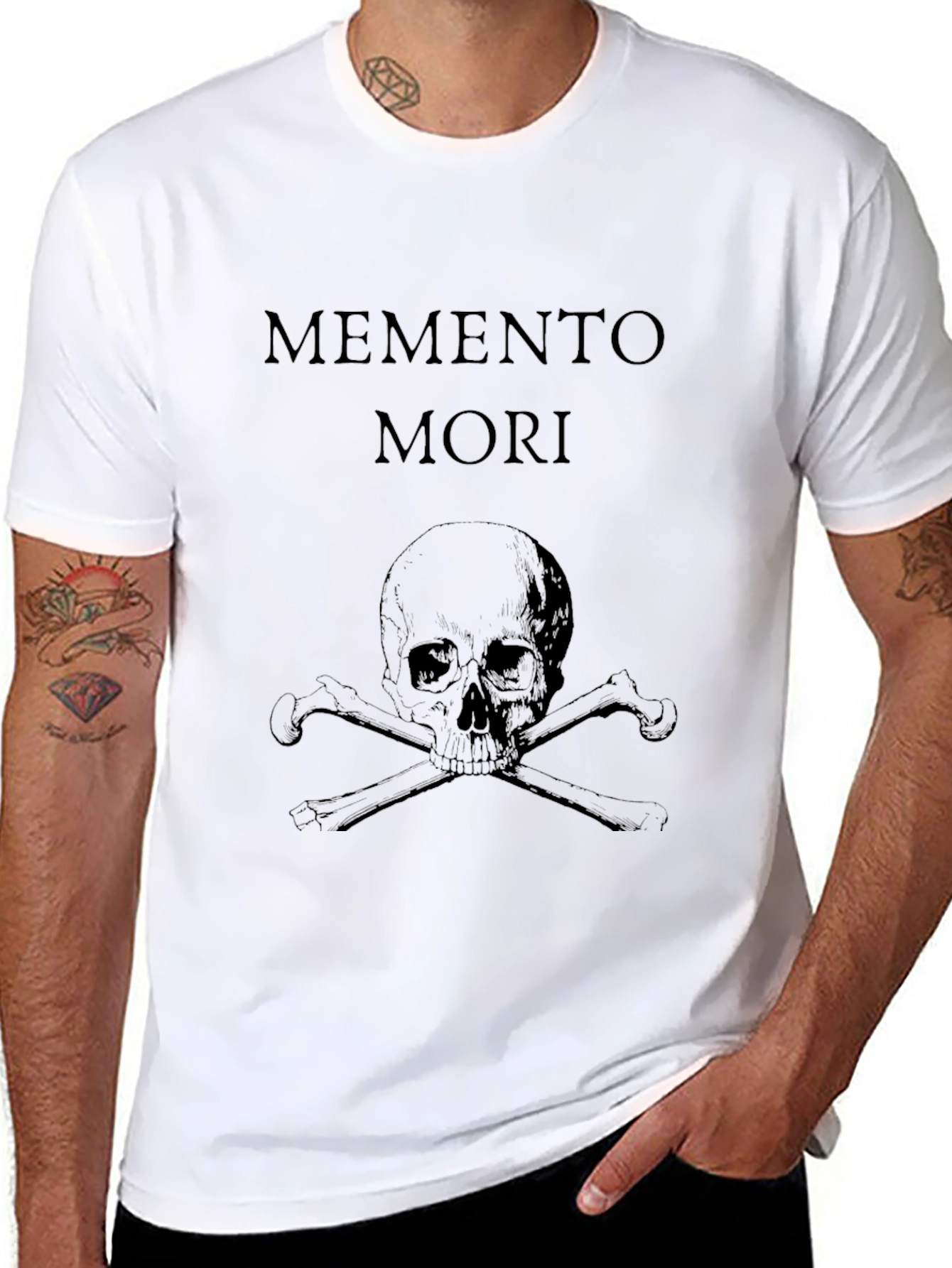 Black Memento Mori Skull Graphic Tee - Black Cotton T-Shirt view 8