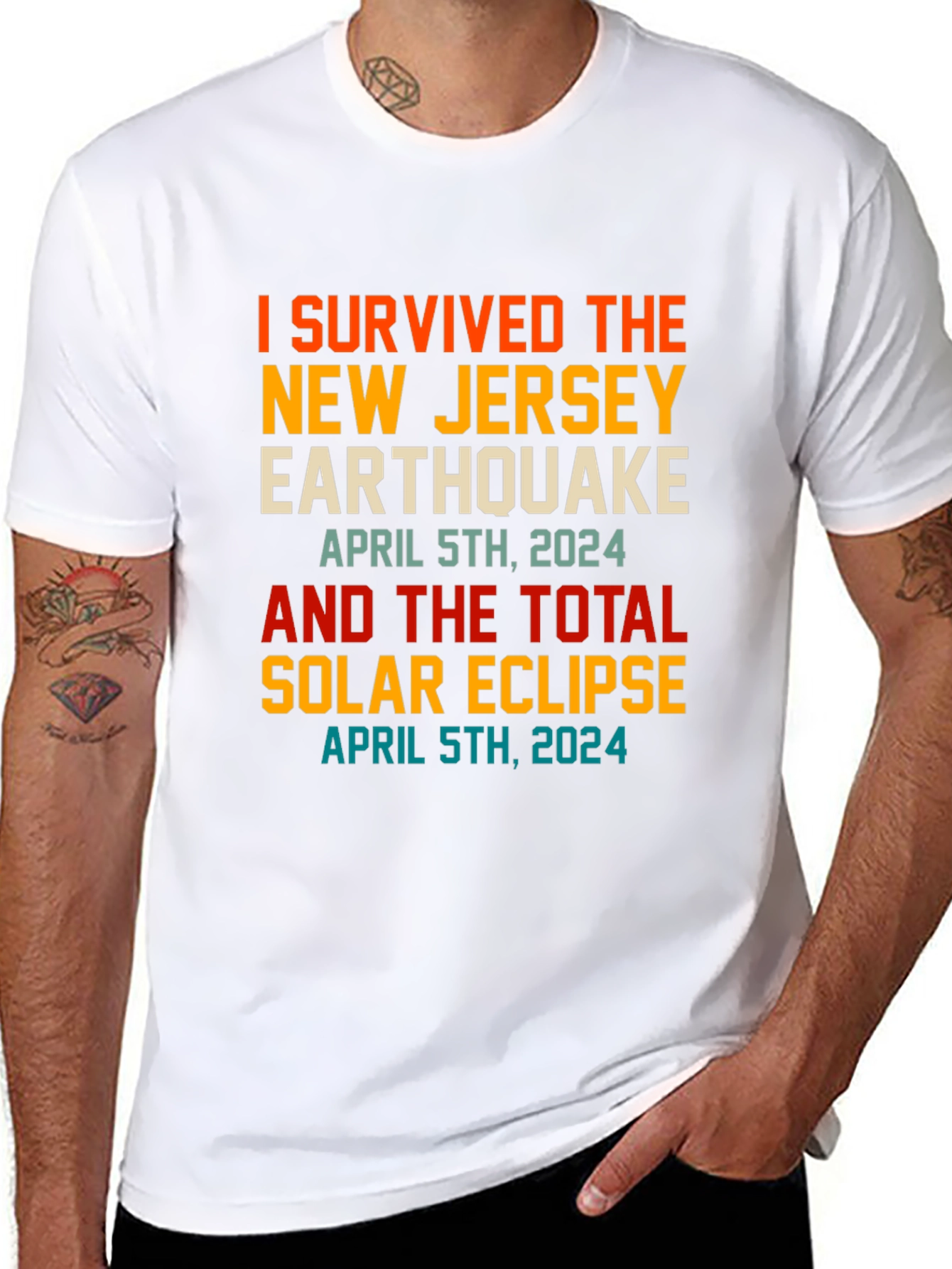 Black I Survived New Jersey Earthquake & Solar Eclipse April 5th 2024 T-Shirt view 8