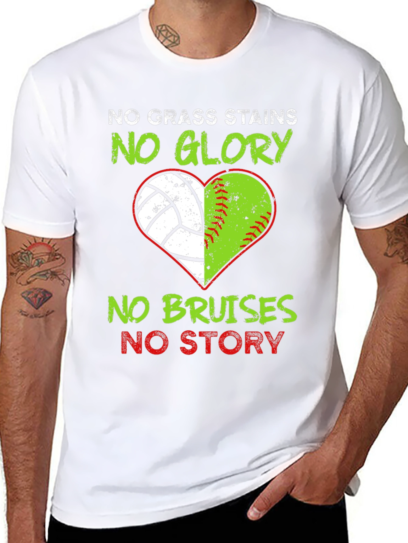 Black No Grass Stains No Glory Heart T-Shirt view 8