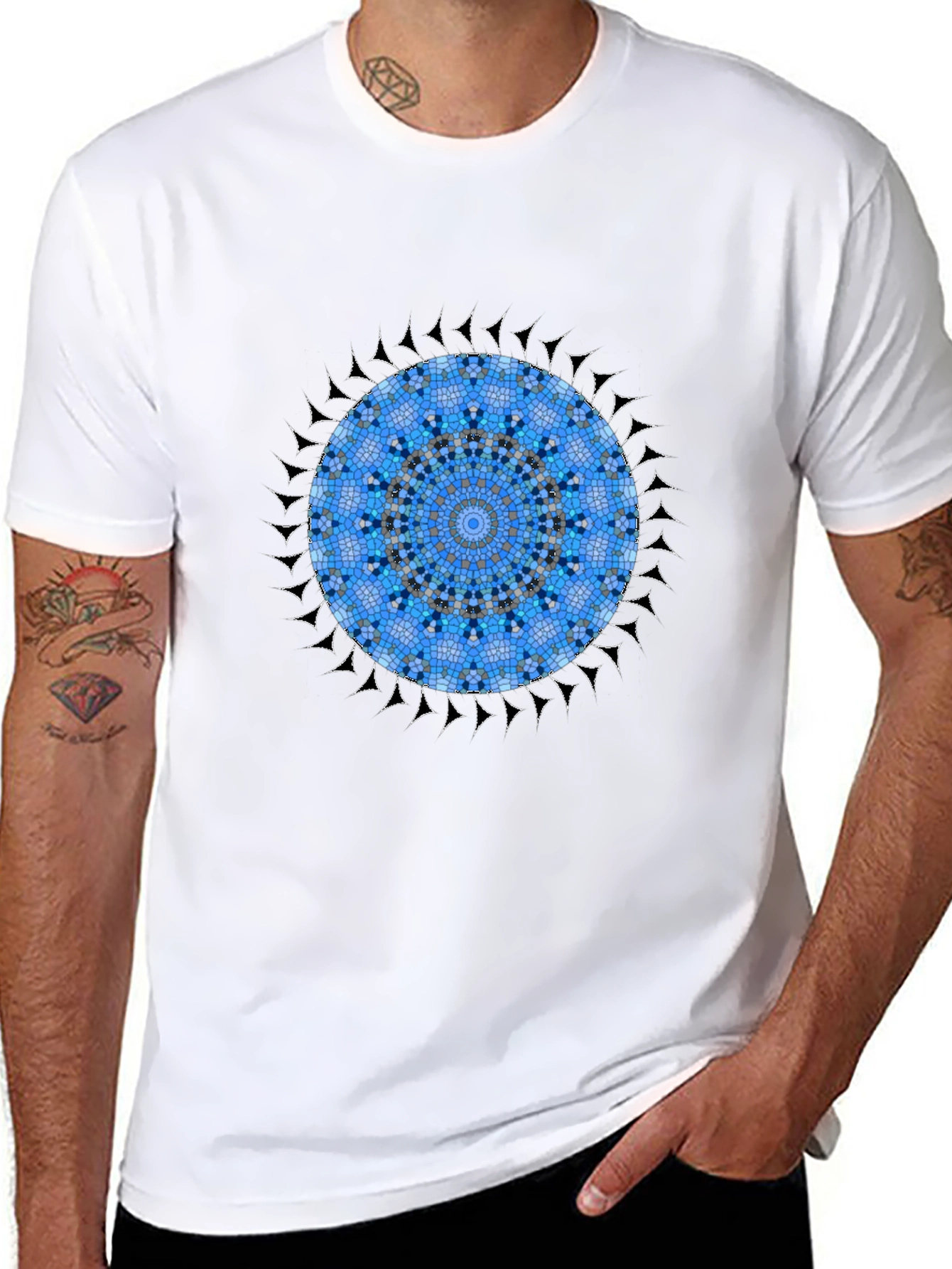 Black Blue Mosaic Mandala Graphic Black T-Shirt view 8