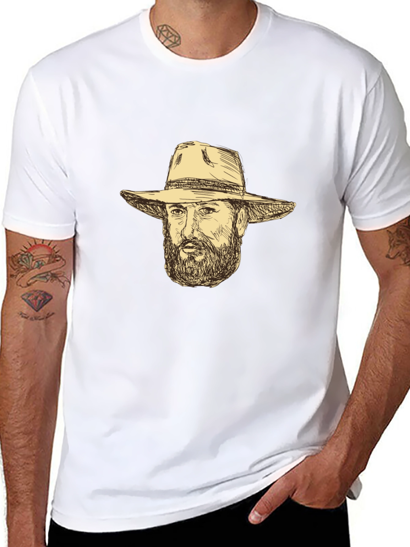 Black Black T-Shirt with Cowboy Sketch view 8