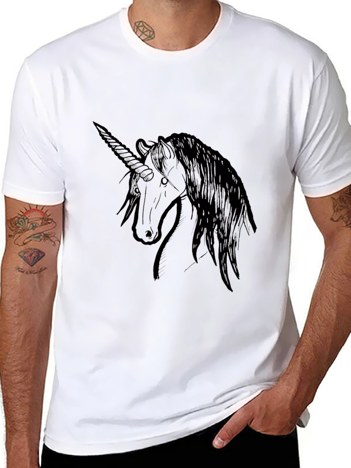 Black Unicorn Graphic Tee - Black Cotton T-Shirt view 8