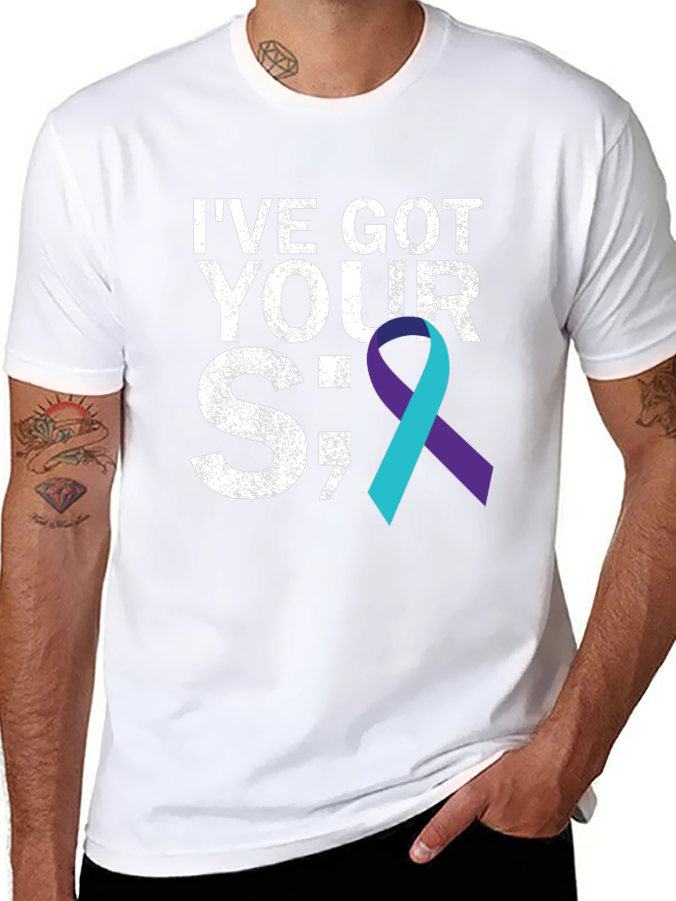 Black I've Got Your Semicolon T-Shirt - Suicide Awareness view 8