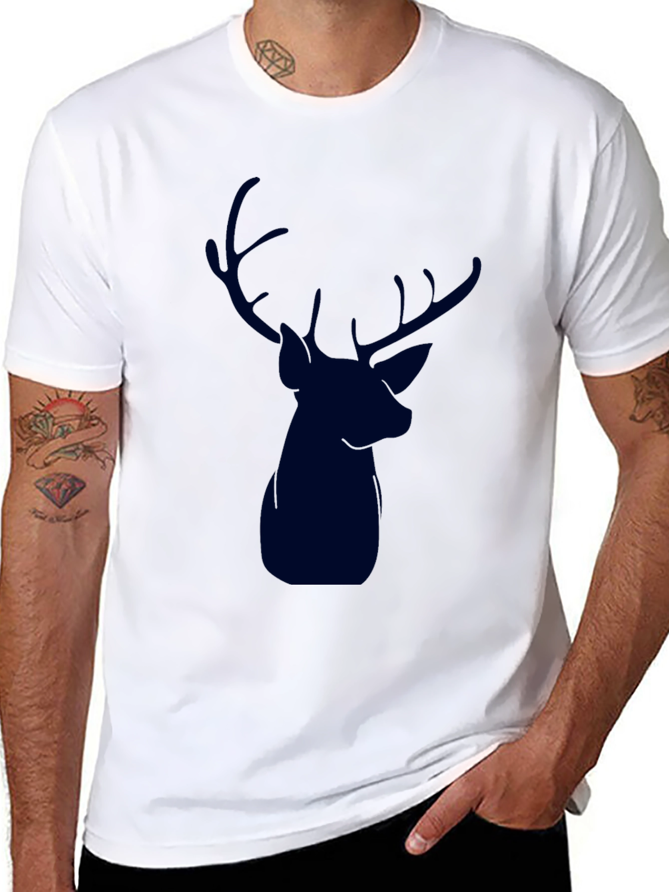 Black Men's Black Deer Graphic T-Shirt view 8