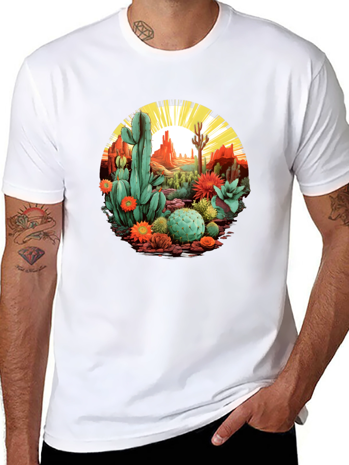 Black Desert Cactus Graphic T-Shirt - Unisex Black Tee view 8