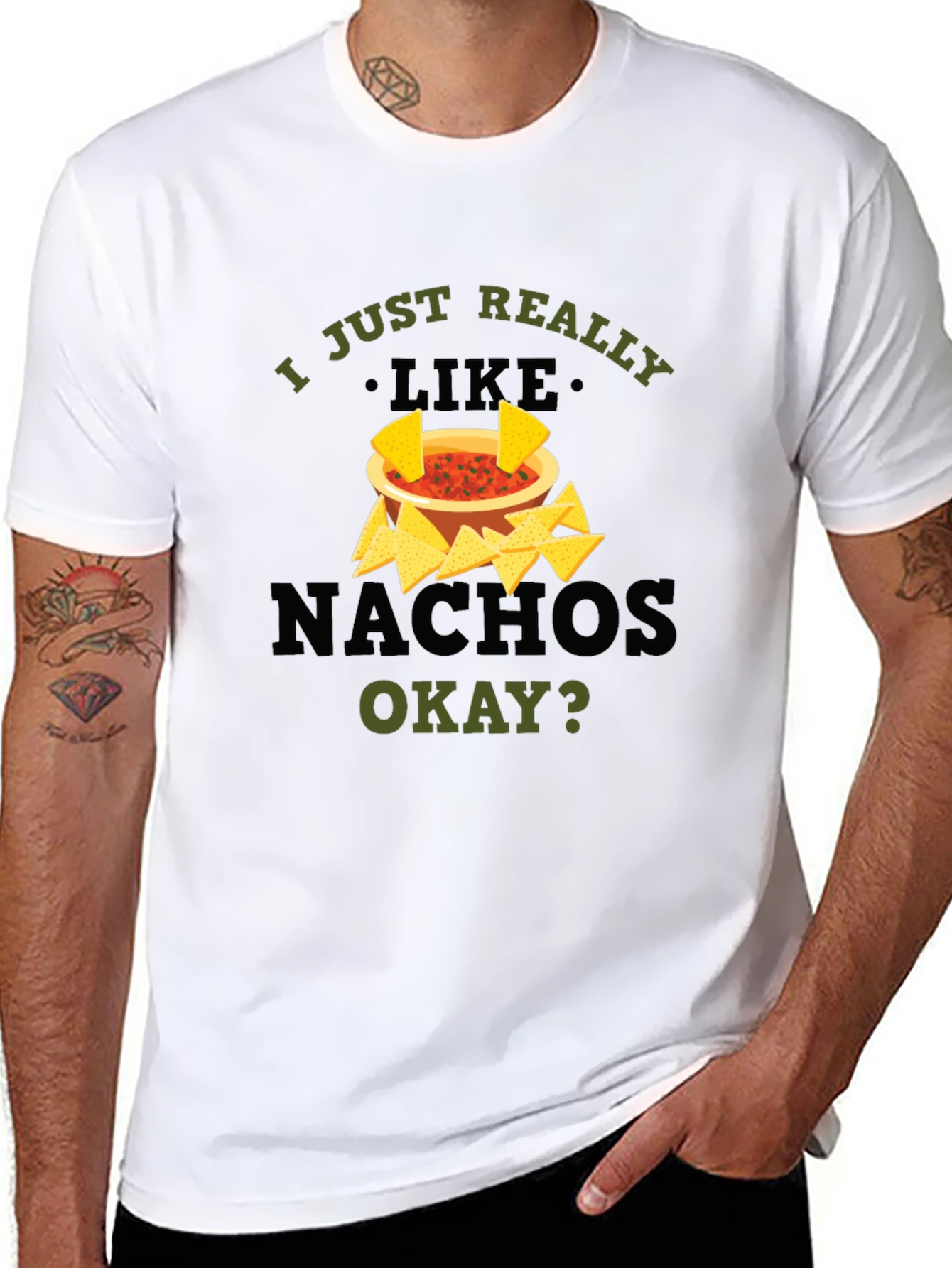 Black I Just Really Like Nachos Black Graphic T-Shirt view 8
