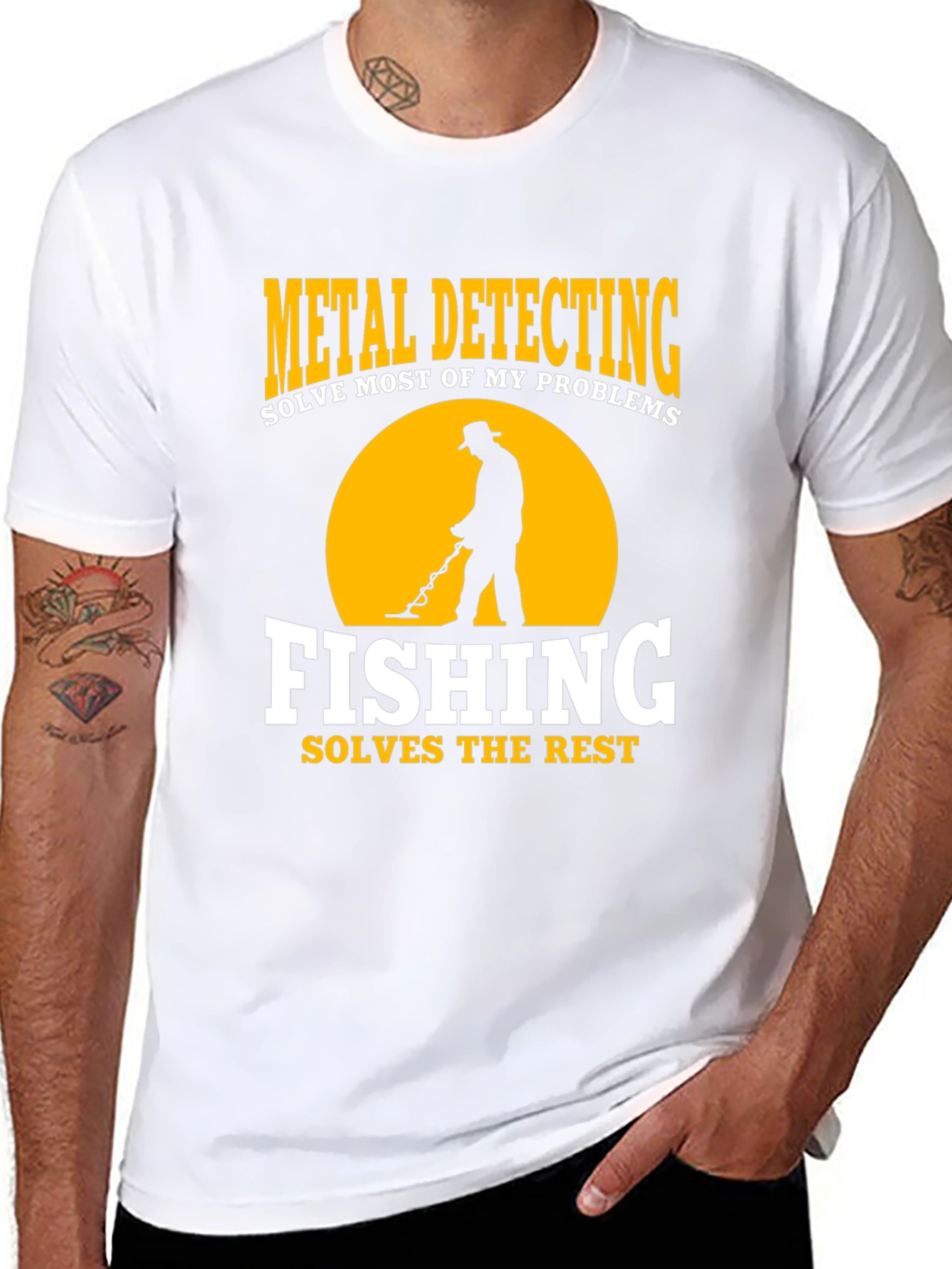 Black Metal Detecting & Fishing Graphic T-Shirt view 8