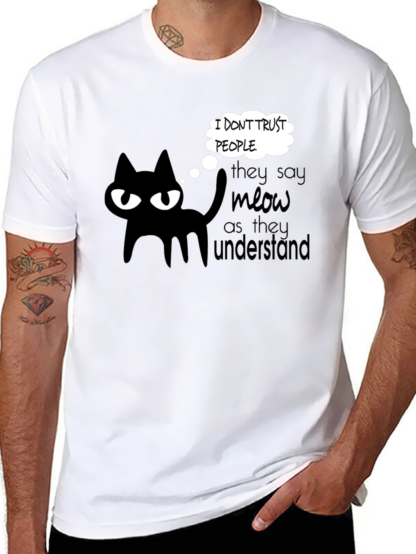 Black Cynical Cat Tee: I Don't Trust People Graphic T-Shirt view 8