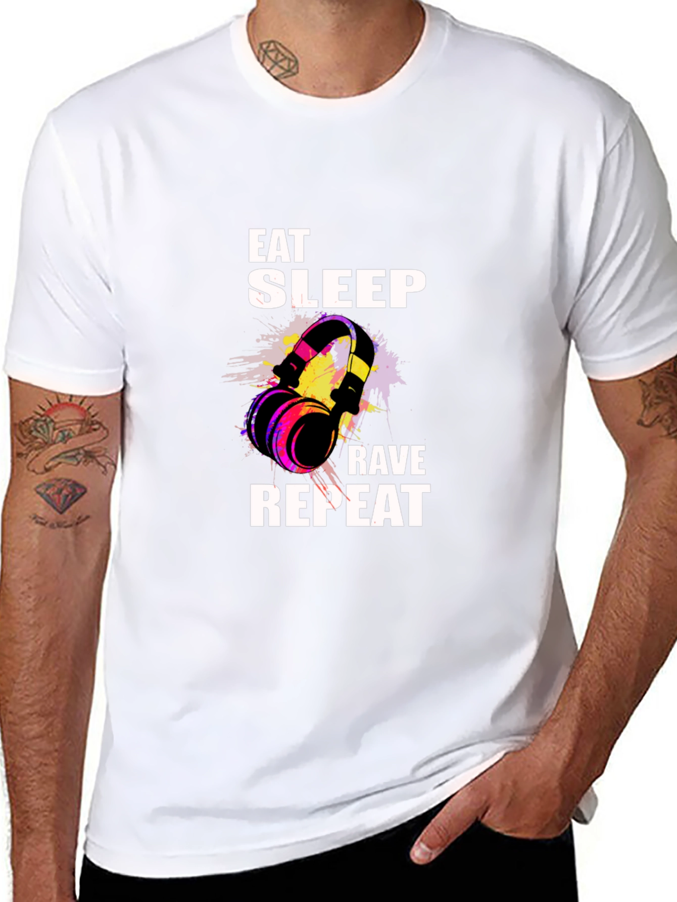 Black Eat Sleep Rave Repeat Graphic Tee view 8