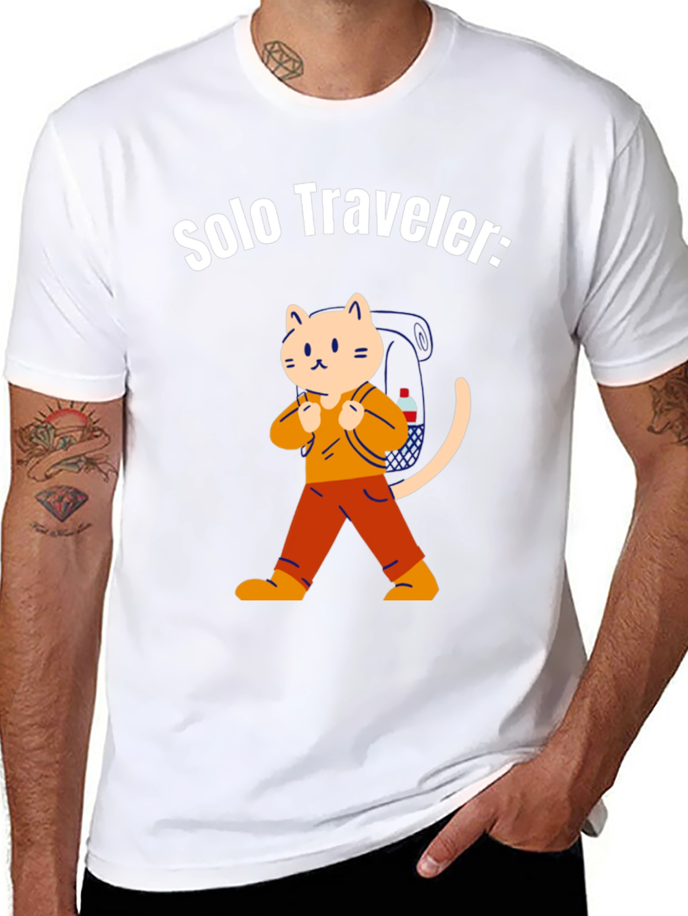 Black Solo Traveler Cat T-Shirt view 8