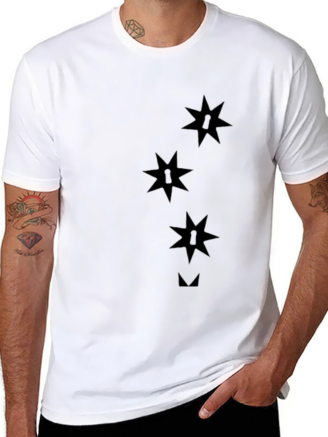 Black Black Graphic Tee - Stars and Lock Design view 8