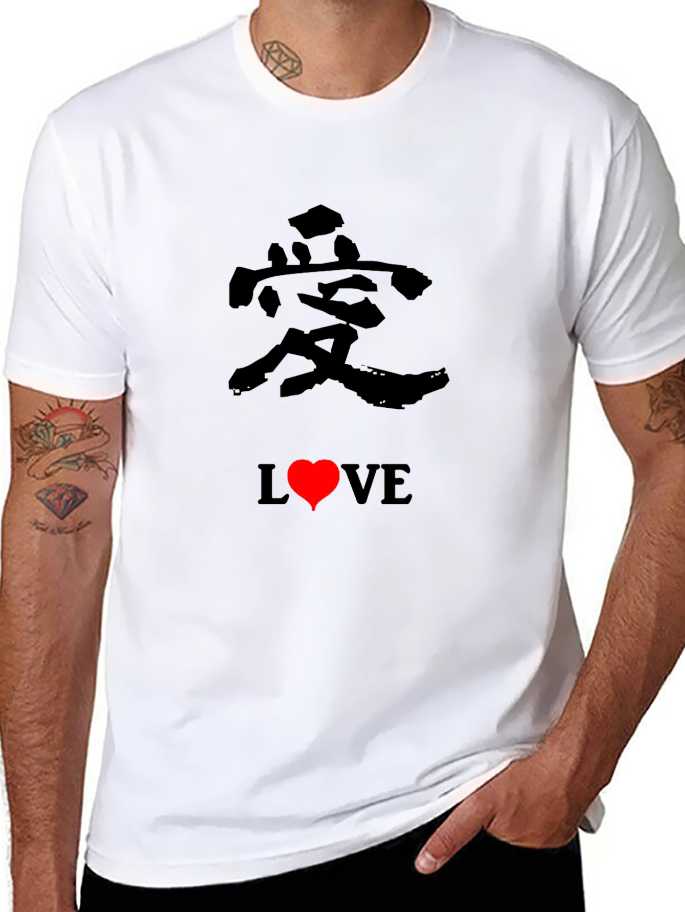 Black Love Kanji Heart Graphic T-Shirt view 8